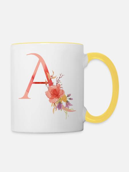 Buchstabe A - Tasse zweifarbig - Weiß/Gelb