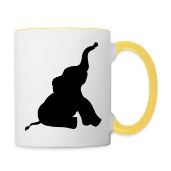 silhouette shadow outline elephant small sitting s - Contrasting Mug - white/yellow - Right