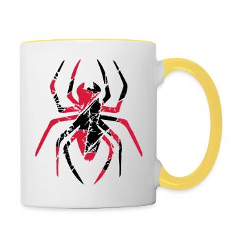 logo rouge araignée craquelures horreur dégoûtant - Mug contrasté - blanc/jaune - Droite