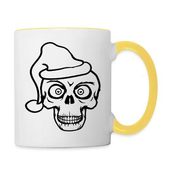 horror eyes cool skull christmas santa claus - Contrasting Mug - white/yellow - Right