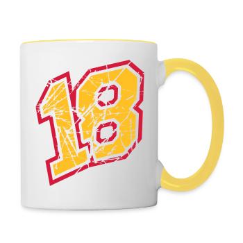 18 rayures colorées fissures numéro de parti dix-huit année complète - Mug contrasté - blanc/jaune - Droite