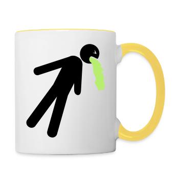 funny puking vomit nausea hangover alcohol - Contrasting Mug - white/yellow - Right