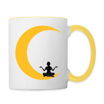 meditieren mond yoga beten fitness frau liebe sich - Tasse zweifarbig - Weiß/Gelb - Rechts