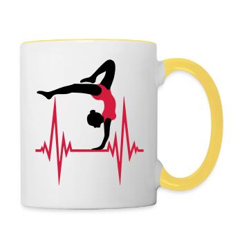 yoga pulse heartbeat frequency woman gymnastics sport - Contrasting Mug - white/yellow - Right