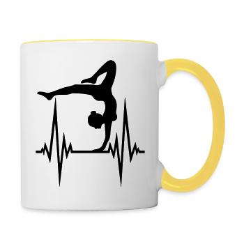 pouls yoga coeur battre fréquence femme gymnastique sport - Mug contrasté - blanc/jaune - Droite