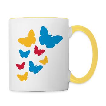 viele bunte schmetterlinge muster silhouette insek - Tasse zweifarbig - Weiß/Gelb - Rechts