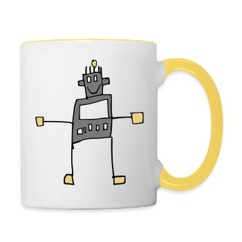 Cool robot child's drawing - Contrasting Mug - white/yellow - Right