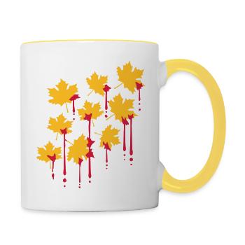 graffiti blood drops red maple leaf pattern tart - Contrasting Mug - white/yellow - Right