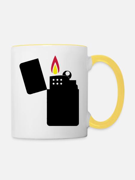 feuerzeug_02 - Tasse zweifarbig - Weiß/Gelb