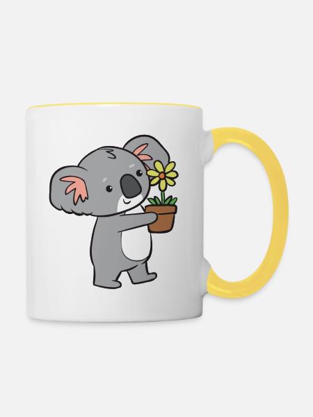 Koala - mit Blume - Tasse zweifarbig - Weiß/Gelb
