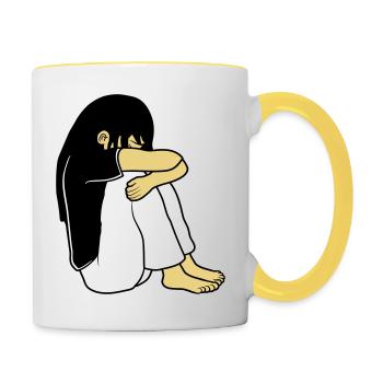 Sad sitting girl - Contrasting Mug - white/yellow - Right