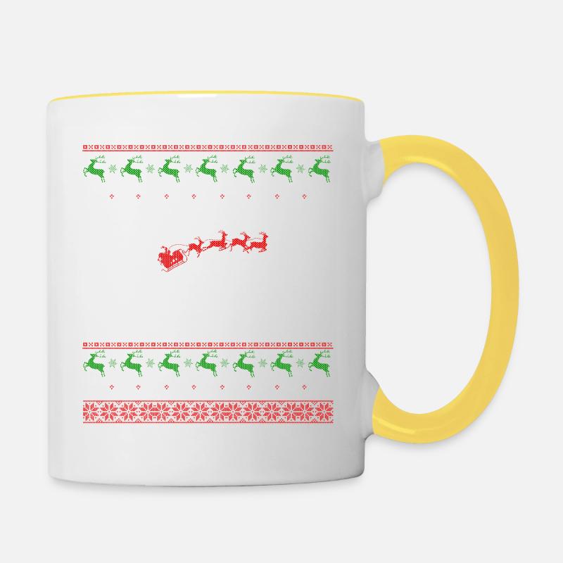 Chandail de Noël laid du Père Noël et des rennes - Mug contrasté - blanc/jaune