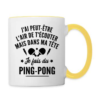 dans ma tête je fais du ping-pong - humour - Mug contrasté - blanc/jaune - Droite