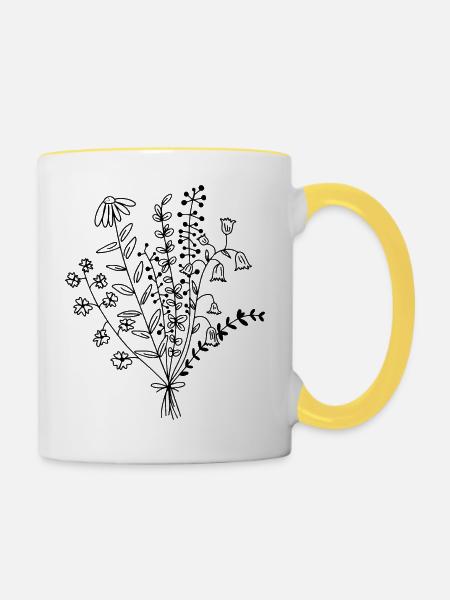 Blumenstrauß Geschenkidee - Tasse zweifarbig - Weiß/Gelb