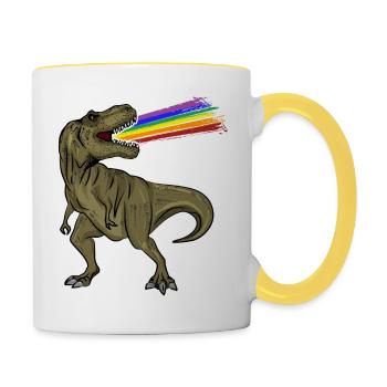 T-Rex Arc-en-ciel Laser Heure Idée cadeau - Mug contrasté - blanc/jaune - Droite