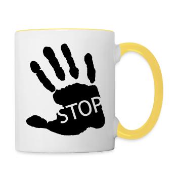 Stopp Gewalt - Tasse zweifarbig - Weiß/Gelb - Rechts