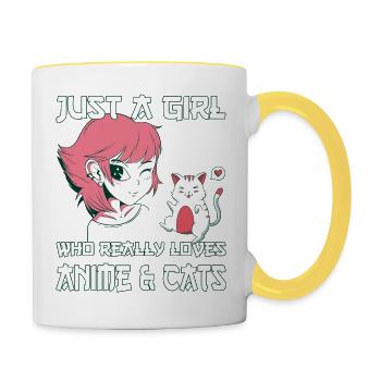 Just A Girl Who Loves Anime and Cats. Otaku Girl - Tasse zweifarbig - Weiß/Gelb - Rechts