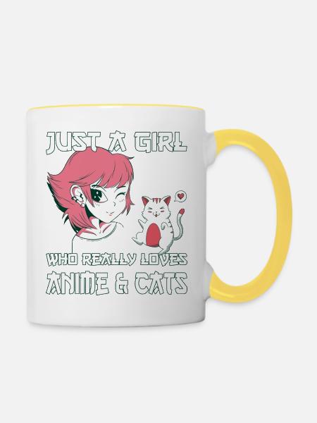 Just A Girl Who Loves Anime and Cats. Otaku Girl - Tasse zweifarbig - Weiß/Gelb