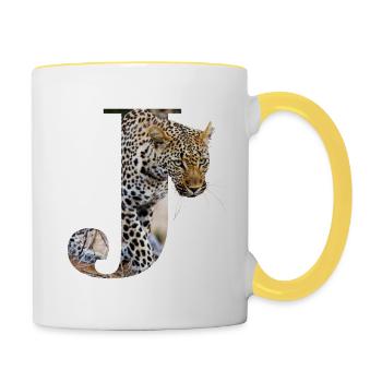 J Jaguar alphabet animals - Contrasting Mug - white/yellow - Right