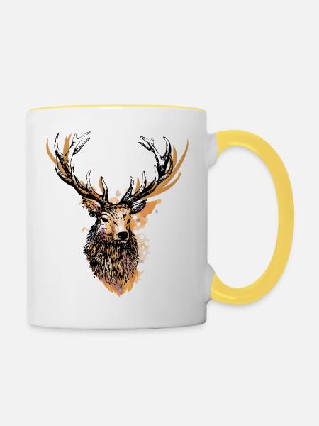 Grosser stolzer Hirsch - Tasse zweifarbig - Weiß/Gelb