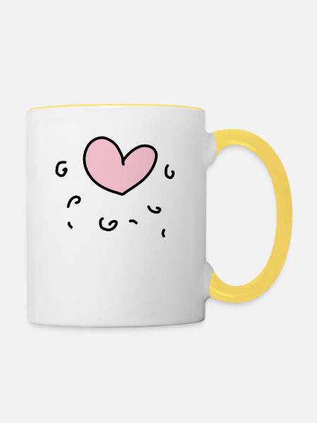 rosa Herz - Tasse zweifarbig - Weiß/Gelb