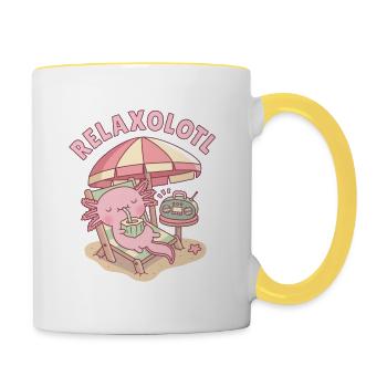 Axolotl Relaxolotl Vacances relaxantes à la plage - Mug contrasté - blanc/jaune - Droite