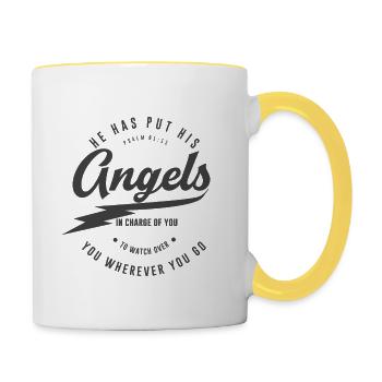 Il a mis ses anges en charge de vous - Mug contrasté - blanc/jaune - Droite