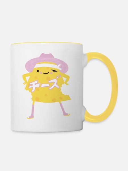 Gebissener Käse. - Tasse zweifarbig - Weiß/Gelb