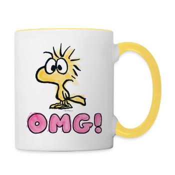 Peanuts Woodstock OMG Oh Mein Gott - Tasse zweifarbig - Weiß/Gelb - Rechts