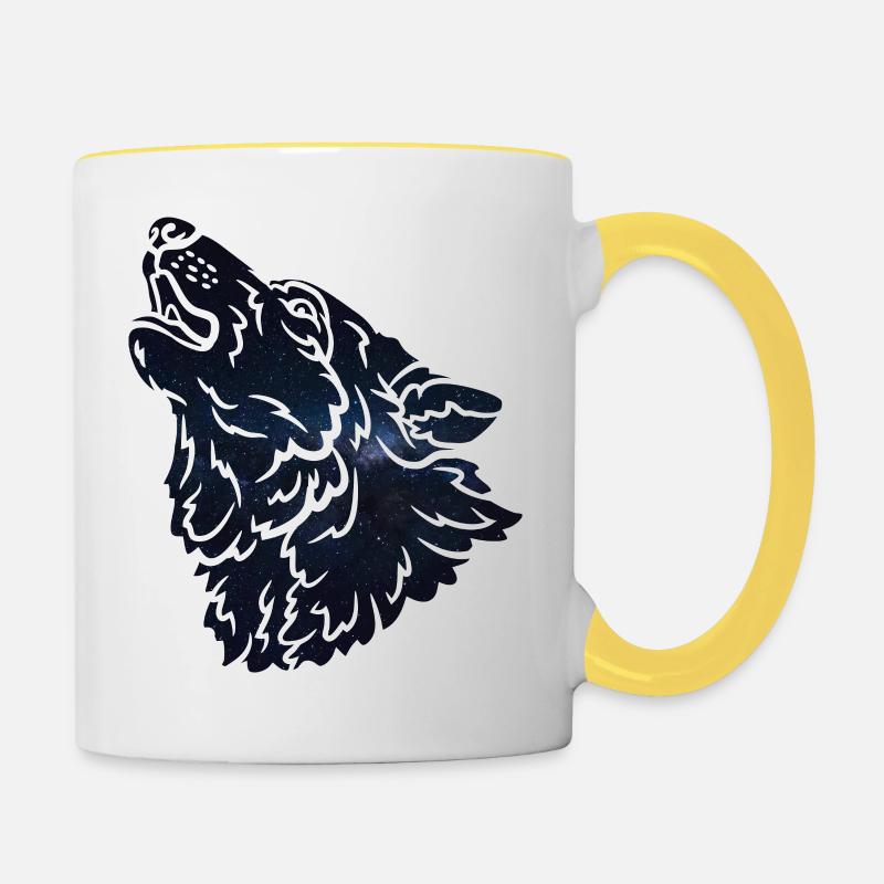 Wolf silhouette Galaxy - Contrasting Mug - white/yellow