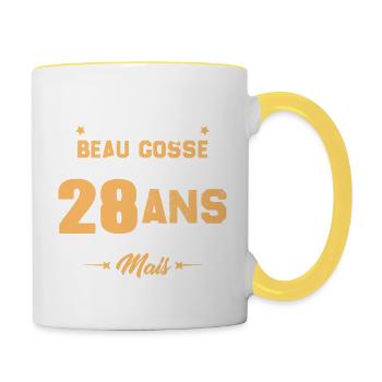 Cadeau d'anniversaire Beau gosse et d'avoir 28 ans - Mug contrasté - blanc/jaune - Droite