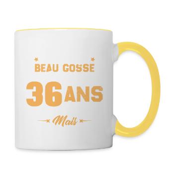 Cadeau d'anniversaire Beau gosse et d'avoir 36 ans - Mug contrasté - blanc/jaune - Droite