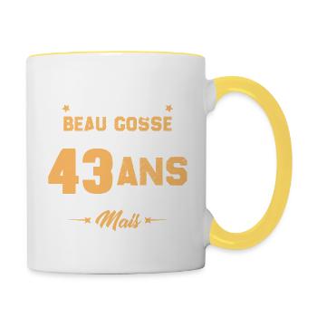 Cadeau d'anniversaire Beau gosse et d'avoir 43 ans - Mug contrasté - blanc/jaune - Droite