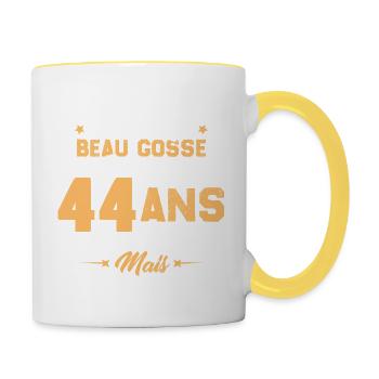 Cadeau d'anniversaire Beau gosse et d'avoir 44 ans - Mug contrasté - blanc/jaune - Droite