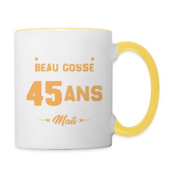 Cadeau d'anniversaire Beau gosse et d'avoir 45 ans - Mug contrasté - blanc/jaune - Droite