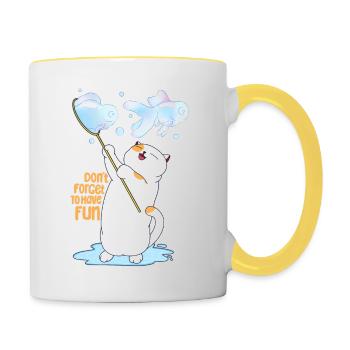 Cat Playing Bubble - Contrasting Mug - white/yellow - Right