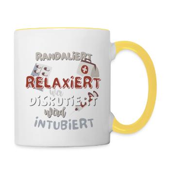 Krankenhaus Krankenpfleger Pfegehelfer Arzt Spruch - Tasse zweifarbig - Weiß/Gelb - Rechts