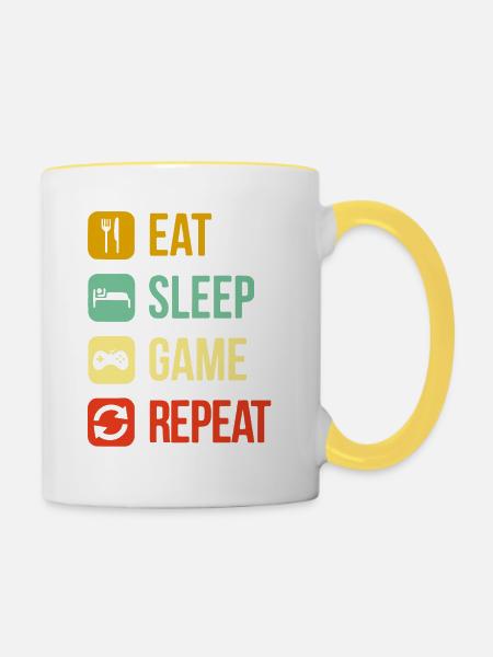 eat sleep repeat Videospiel - Tasse zweifarbig - Weiß/Gelb