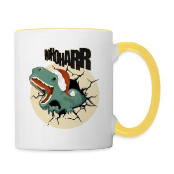 Dino attend Noël avec impatience - Mug contrasté - blanc/jaune - Droite