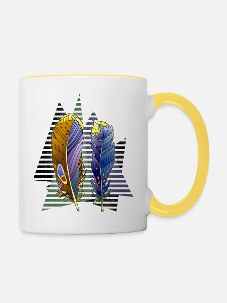 Feder - Tasse zweifarbig - Weiß/Gelb