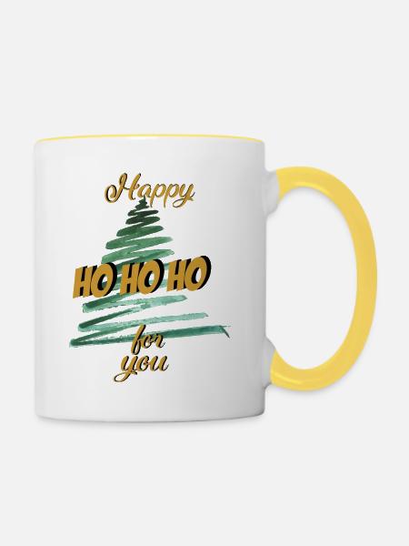 Weihnachten Hohoho Christbaum - Tasse zweifarbig - Weiß/Gelb