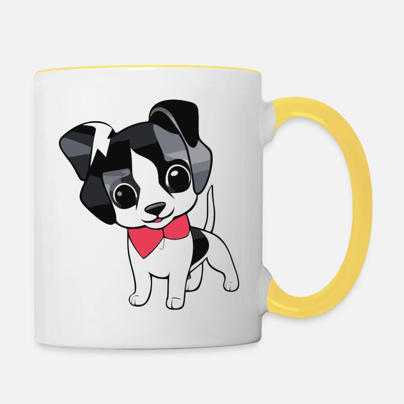 Cute Beautiful Chibi Dog - Contrasting Mug - white/yellow