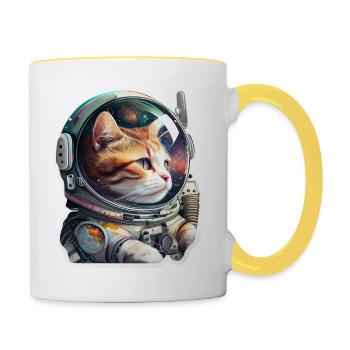 Cat in space, funny cats, Spacekitty! - Contrasting Mug - white/yellow - Right