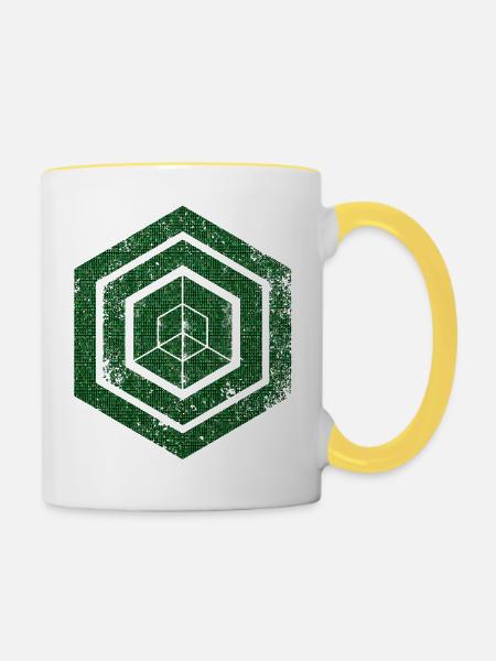 Hexagon-Programmierung Programmierer Codierung geometrisch - Tasse zweifarbig - Weiß/Gelb