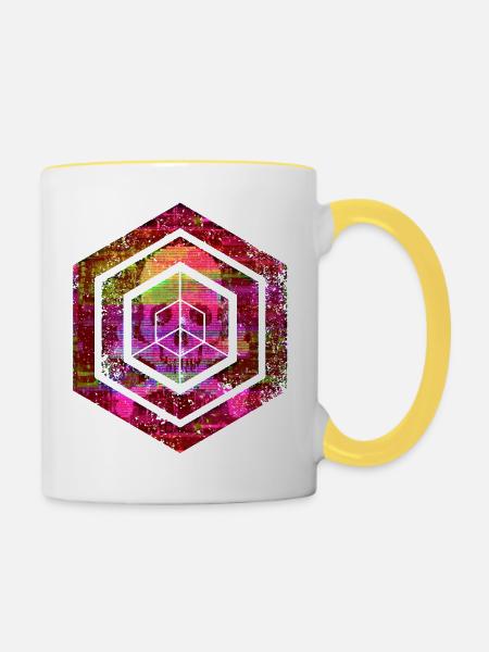 Hexagon-Programmierung Programmierer Codierung geometrisch - Tasse zweifarbig - Weiß/Gelb