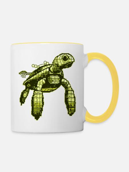 Videospiel 8 Bit Schildkröte - Tasse zweifarbig - Weiß/Gelb