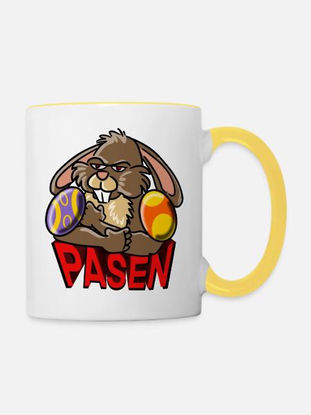 Wütender Osterhase - Tasse zweifarbig - Weiß/Gelb