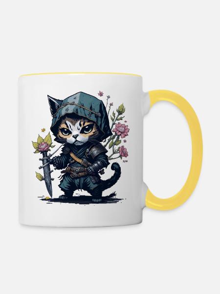 Die Ninja-Katze – einzigartig und furchtlos - Tasse zweifarbig - Weiß/Gelb
