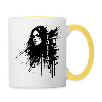 sexy ink splattered woman - Contrasting Mug - white/yellow - Right