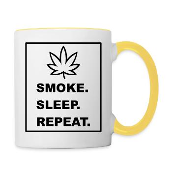 Cool "Smoke Sleep Repeat" design for him and her - Contrasting Mug - white/yellow - Right